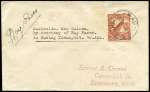 19-27 Mar.1940 (AAMC.P153) Sydney - Wau cover, flown and signed by Ray Parer in a Boeing 40, cancelled on arrival at WAU 27MAR40.