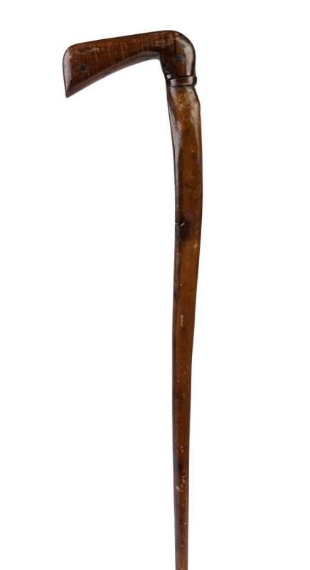 A whale's penis walking stick with fiddleback blackwood handle, 19th century