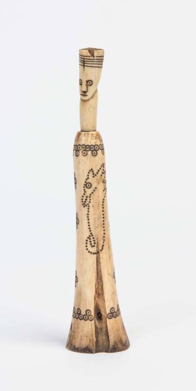 Unusual bone handled knife and scabbard, 19th century