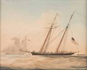 WILLIAM J. HUGGINS Three Maritime scenes aquatints one inscribed verso "An American Schooner at Anchor, by W.J.Huggins Marine Painter to his Majesty, 105 Leadenhall Street" - 2