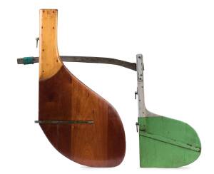 A vintage cedar and Tasmanian oak boat rudder; together with a painted boat rudder