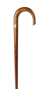 A fiddleback blackwood walking stick with rose gold collar, 19th century