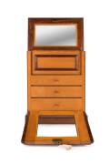 A rare exhibition cabinet, huon pine, fiddleback blackwood and mahogany with landscape watercolour panel back&nbsp;with accompanying note "cabinet of blackwood made by Arthur Bell at the age of 18, loaned by Bert Webb" circa 1880&nbsp; - 2