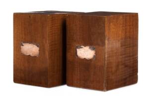 A pair of jarrah bookends with rose gold plaques engraved "The Right Hon. L.S. AMERY, Western Australia, October 1927, Jarrah"