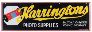 Double sided enamel metal sign "Harrington's Photo Supplies" manufactured by A.Simpsons and Sons, Adelaide