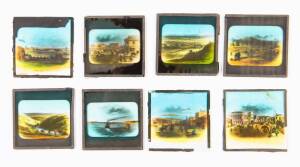 Magic Lantern slides, group of 8 showing scenes of Melbourne, Geelong and the Goldfields, circa 1857