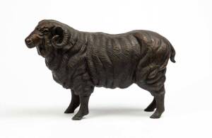 A cast bronze ram statue, 20th century