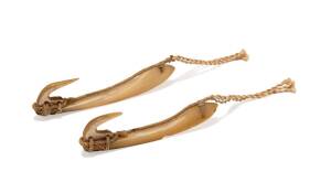 Two tribal fishing hooks, paua shell and string binding, Polynesian, 20th century 