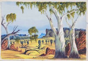 HERMANNSBERG SCHOOL (four) watercolours on card Kevin Namatjira, Jillian Namatjira, Aubrey Rubuntja, Artist unknown