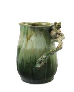 REMUED POTTERY Green glazed jug with applied koala and branch