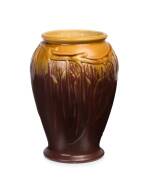 MELROSE WARE Brown and yellow glazed pottery gum leaf vase