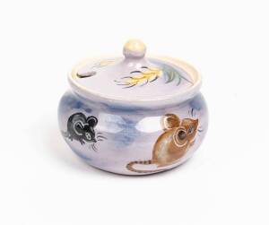 MARTIN BOYD An earthenware sugar bowl and cover with mice and wheat sheaves