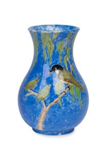 HENRY HATTON BECK Hand painted bird vase on blue ground
