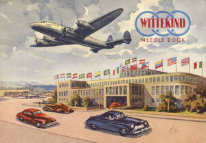 WHITEKIND NEEDLE BOOKS, c1960s, with pop-ups of school classroom for girls (5) & airport for boys (3). Made in Germany.