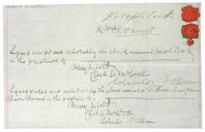 SIR JOSEPH COOK (1860-1947, 6th Prime Minister of Australia), nice signature on piece cut from a legal document.