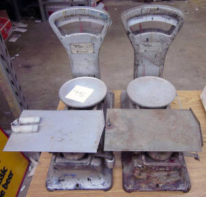 Scales: "South Australian Scales Co.", grocers scales (2) [one with dish], an (2) "Exact weight", metal scales. Poor/Good condition.