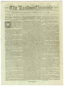 FIRST FLEET & BOTANY BAY: THE LONDON CHRONICLE. The first printed accounts of the Expedition to and the Settlement at Sydney Cove, in issues of the London Chronicle newspaper issued in early 1789:  March 28-31, 1789: A short article reporting on the arriv