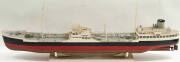 SHELL OIL wooden model shipping tanker on stand. Hand made with painted finish and very nice detail. 115cm, VG condition.