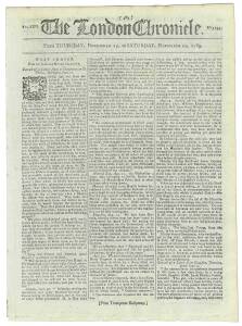 D'ARCY WENTWORTH: THE LONDON CHRONICLE November 19-21 and 28-December 1: The lengthy saga of Wentworth's legal battle is continued in both these editions. There are also interesting articles from the Jamaica Royal Gazette "...There has not been any busine