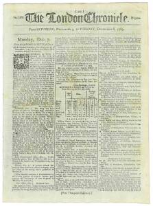 FIRST FLEET & BOTANY BAY: THE LONDON CHRONICLE December 1-3, 1789: With a short report about an on-board dispute leading to a duel between Captain Gilbert of the Neptune and Lieutenant McArthur of the Botany Bay Rangers; December 3-5, 1789: With separate 