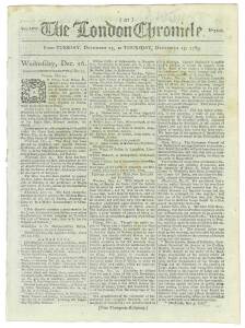 BOTANY BAY & SECOND FLEET: THE LONDON CHRONICLE:December 12-15, 1789: An edition rich with relevant articles including a brief reference to "The Neptune convict ship...with the Botany Bay Rangers on board..." still waiting for orders; an extract of a lett