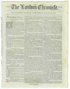 SERIOUS DOUBTS ABOUT BOTANY BAY: THE LONDON CHRONICLEFebruary 8-10 & 19-22, 1791: The first includes a lengthy report on Sir Charles Bunbury's speech and the subsequent debate in the House of Commons, on the subject of the "settlement of Botany Bay" and t