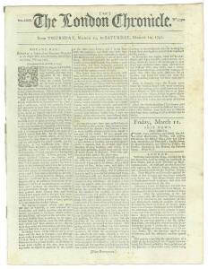 NORFOLK ISLAND & CONVICT LABOUR IN NSW: THE LONDON CHRONICLEMarch 5-8, 8-10 & 10-12, 1791: the first edition carries an extract of the "instructions given by Governor Philip to the Lieutenant Governor during his command at Norfolk Isalnd, dated 2d of Marc