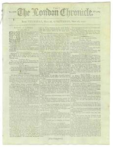 FAVOURABLE NEWS FROM BOTANY BAY: THE LONDON CHRONICLEMay 26-28, 1791: "Letters have been received in town from Botany Bay, which contain the most favourable accounts of that colony. The arrival of the Scarborough, Surprise, Justinian, Lady Juliana and Nep