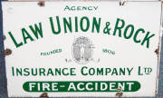 ENAMEL SIGNS: Vintage and antique advertising signs for "National Insurance Company of N.Z Limited Fire Marine & Accident", "Law Union & Rock Insurance Company LTD. Fire-Accident", "Neptune Assurance Co. LTD....". Approx 40 x 30cm each. G/VG condition. - 2