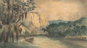 BALCOMBE, Thomas Tyrwhitt [1810-1861] (An expedition party rowing up a river) Watercolour on paper, signed and dated "T.Balcombe 1861" at lower left. 17 x 30cm. Provenance: Eliott family, by descent.