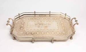 A silver plated presentation tray inscribed "Presented to Wm. McIntosh, Esq, Residents of Young & District, 19th March 1908"