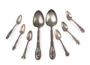 A set of six Australian silver spoons and two serving spoons by Linton of Perth