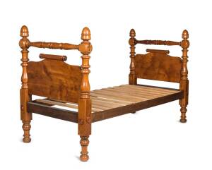 A huon pine single bed with rolling pin ends, Tasmanian origin, circa 1850s