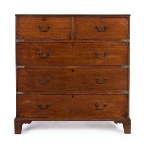 An Anglo-Indian brass bound teak campaign chest of drawers