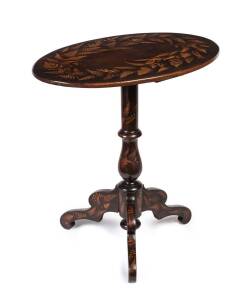 A spatter work oval wine table, 19th century 