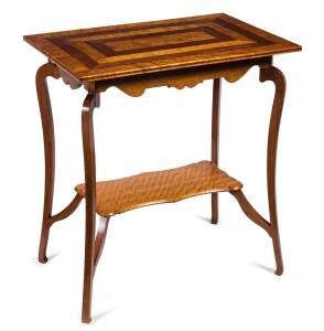 An Edwardian occasional table, musk, fiddleback blackwood, fiddleback Queensland maple and rose mahogany 