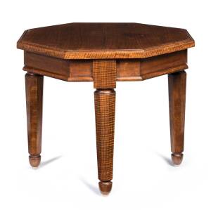 An unusual fiddle back red gum octagonal occasional table, late 19th, early 20th century 72 89 89