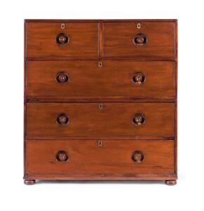 An Anglo-Indian teak five drawer campaign chest, early 19th century