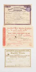 Three gold mining certificates from the Ballarat goldfields, 19th century