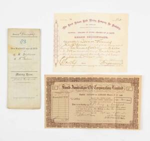 Miner's Right Castlemaine,1857 together with an interesting collection of legal documents including Victoria letters of naturalisation with two ten shilling revenue stamps (unusual usage), signed by J.B Patterson 