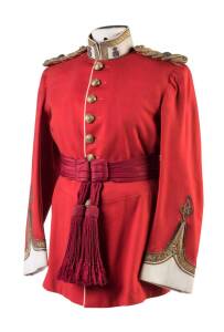 A Major's red parade uniform, Prince of Wales Royal Staffordshire Regiment, Edwardian Crown, Territorial (white cuffs); together with framed lithograph by R. Simkin