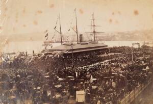 N.S.W. 2nd CONTINGENT to the BOER WAR: 1900 albumen photograph (13x19cm) depicting the immense crowds gathered at Circular Quay to farewell the troops.