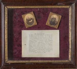 Two ambrotype portraits of Colonel Thomas Bell CB and wife housed in timber frame with accompanying note