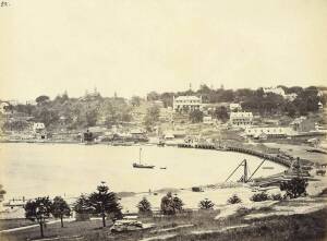 SYDNEY & ENVIRONS: A collection of albumen prints by several photographers including Charles Bayliss, but mostly unidentified. Images include "Careening Cove, 1880", "Blondini's Rope, Middle Harbour", Double Bay, Potts Point, Darling Point, Port Jackson, 