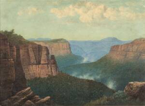 AUSTRALIAN SCHOOL (19TH CENTURY) The Three Sisters, Blue Mountains, New South Wales oil on canvas laid down on board 43 x 60 cm