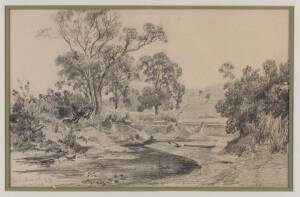 LOUIS BUVELOT (1814 - 1888) Bacchus Marsh Werribee Creek pencil drawing signed and titled lower left L.B.1876