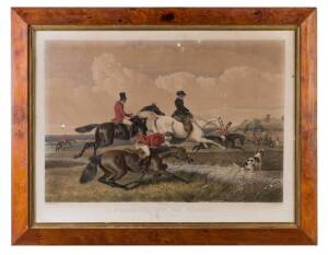 J.H.HERRING SENIOR The Run coloured engraving housed in fine Tasmania huon pine frame