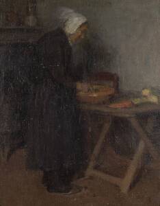 ASQUITH BAKER (1869-1960) Interior, Woman Peeling Carrots