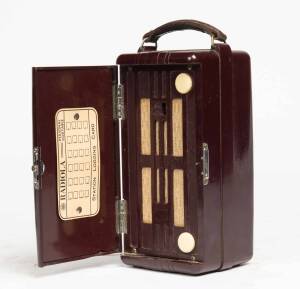 A.W.A Radiola battery portable burgundy bakelite radio