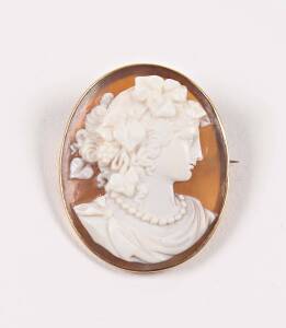 An Australian gold mounted shell cameo brooch by Larard Brothers, Melbourne, circa 1900